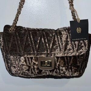 House Of Harlow 1960 NWT Brown Crushed Velvet Quilted Shoulder Bag/Crossbody
